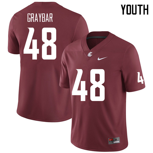Youth #48 Oliver Graybar Washington State Cougars College Football Jerseys Sale-Crimson - Click Image to Close